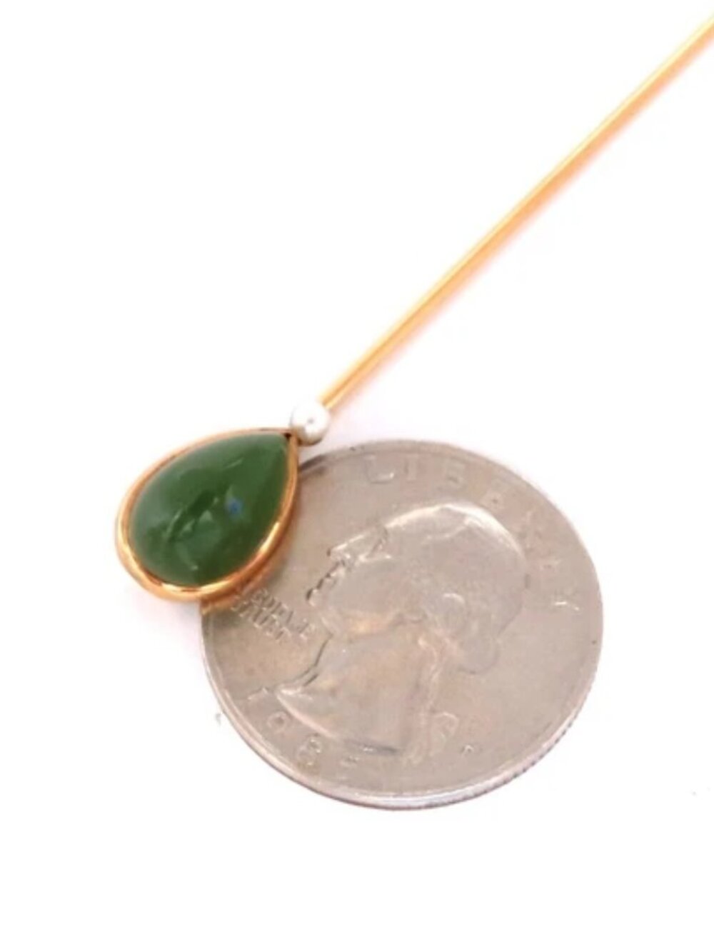 Natural American Green Jade Hat stick Pin scarf 14kt gold*